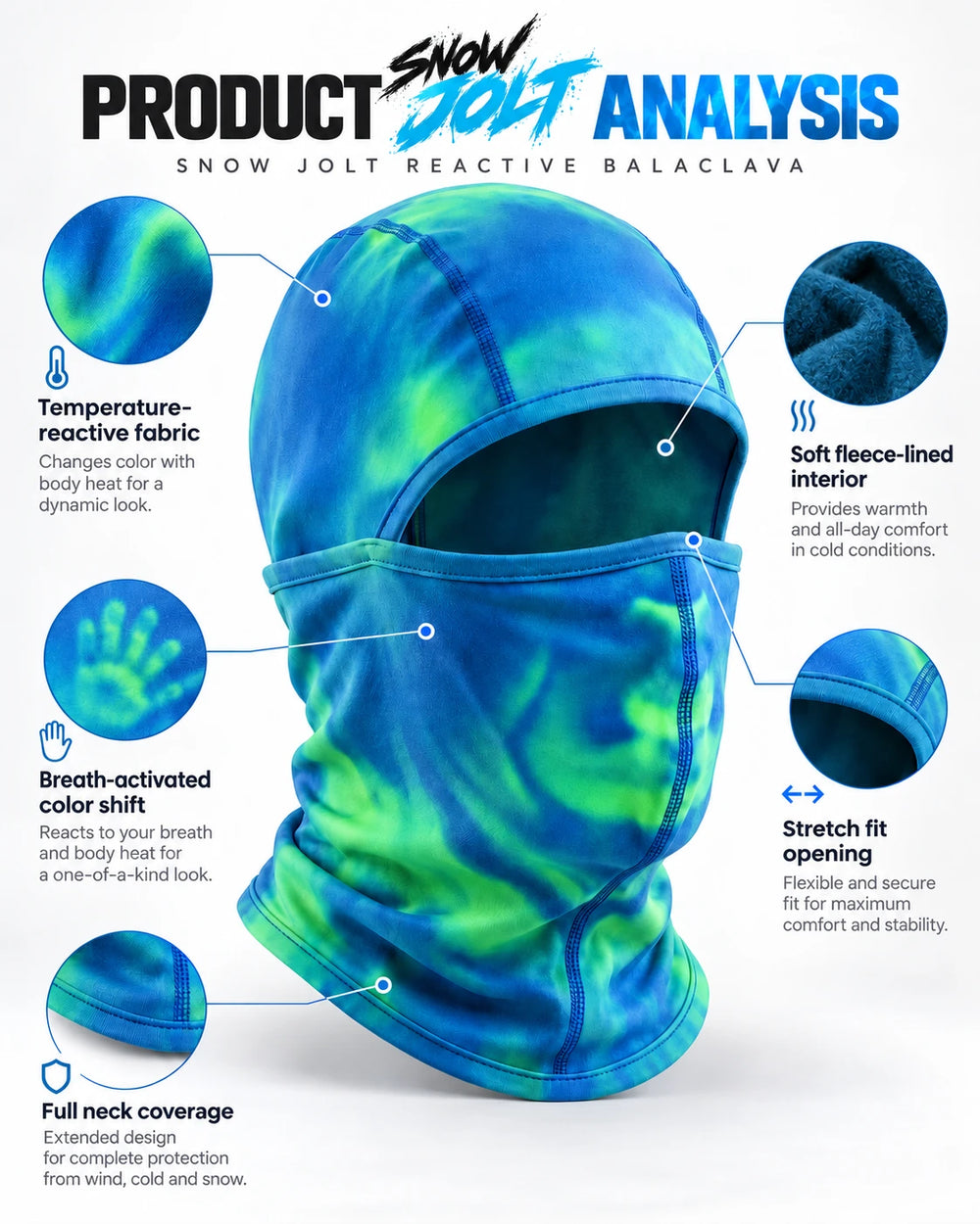 Snow Jolt Heat-Reactive Balaclava features